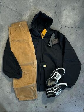 Carhartt Black Loose Fit Hooded Zip-Up Jacket